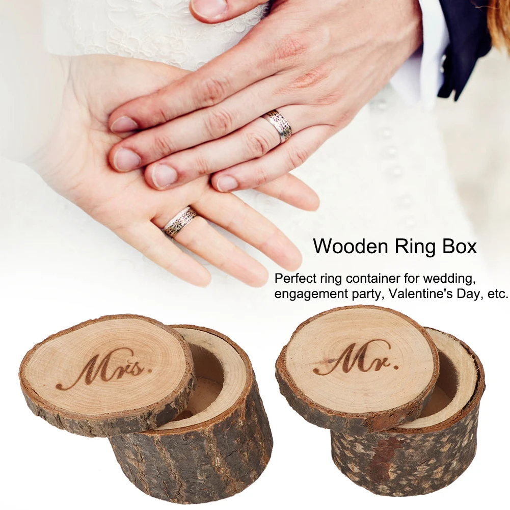Cosmetic Organizer 2Pcs Retro Wedding Ring Box Container Unique Jewelry Storage Case Wood For Engagement Party | Дом и сад