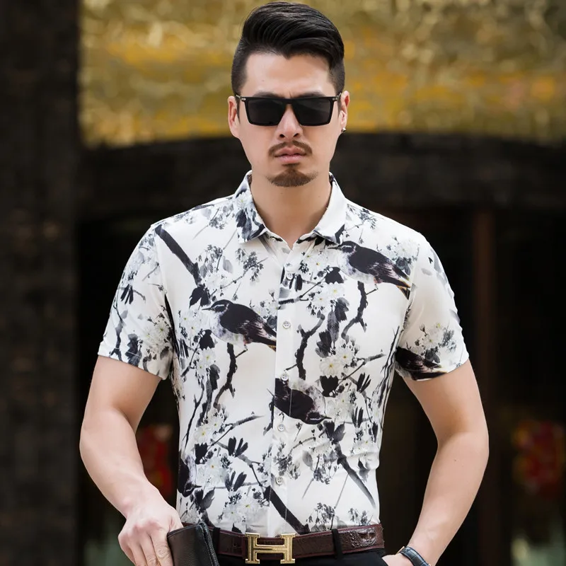 

Summer 2020 Male Shirt Fashion Printing Clothes Short Sleeve Floral Printed Mens Dress Shirt Free Shipping