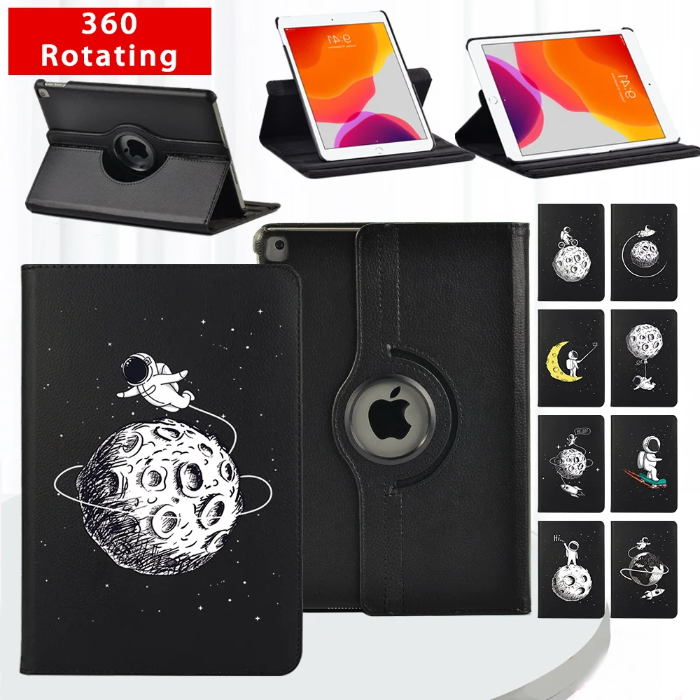 

360 Rotating Tablet Case for Apple IPad (5th/6th/7th/8th Gen)/ipad 2 3 4/Mini 4 5 Astronaut Print Smart Wake Cover Case + Stylus