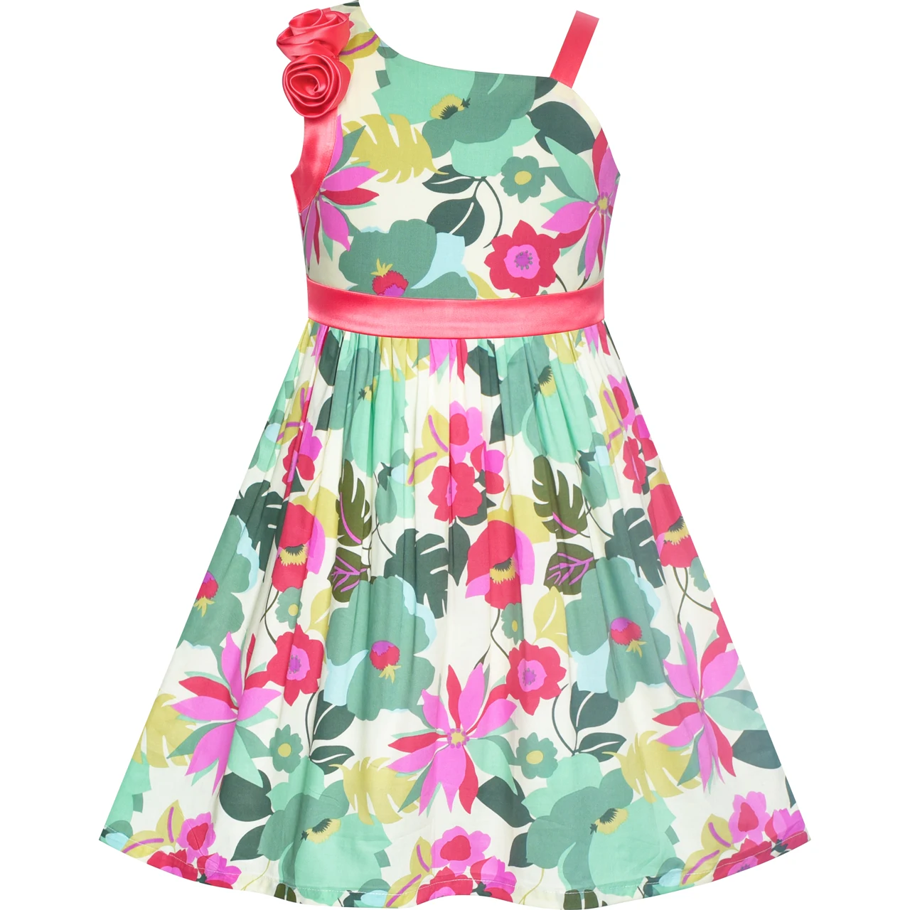 Sunny Fashion платья для девочек платье Одно плечо Морская звезда Цветок Платье