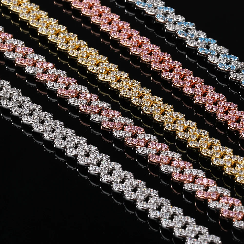 Новинка 2020 9 мм iced out bling cz Miami кубинская звеньевая цепочка два тона с белым и
