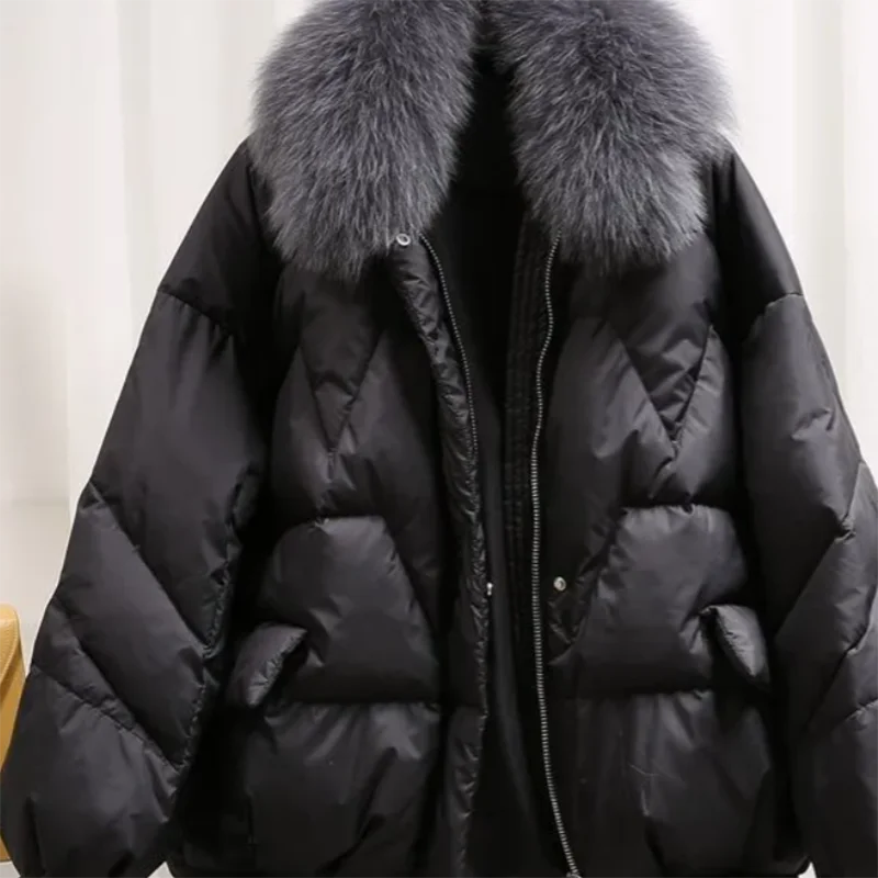 

Feather down padded jacket women's loose large version 2021 winter new short loose collar fur collar jacket trend