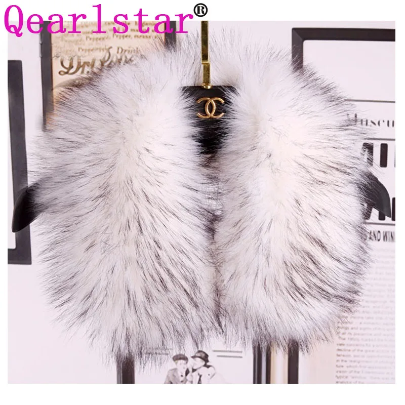 Qearlstar Women Scarf New Faux Fur Collar 55cm Women Children Jackets Coat Hood Fur Decor Shawl Soft Warm Luxury Scarves ZKG15