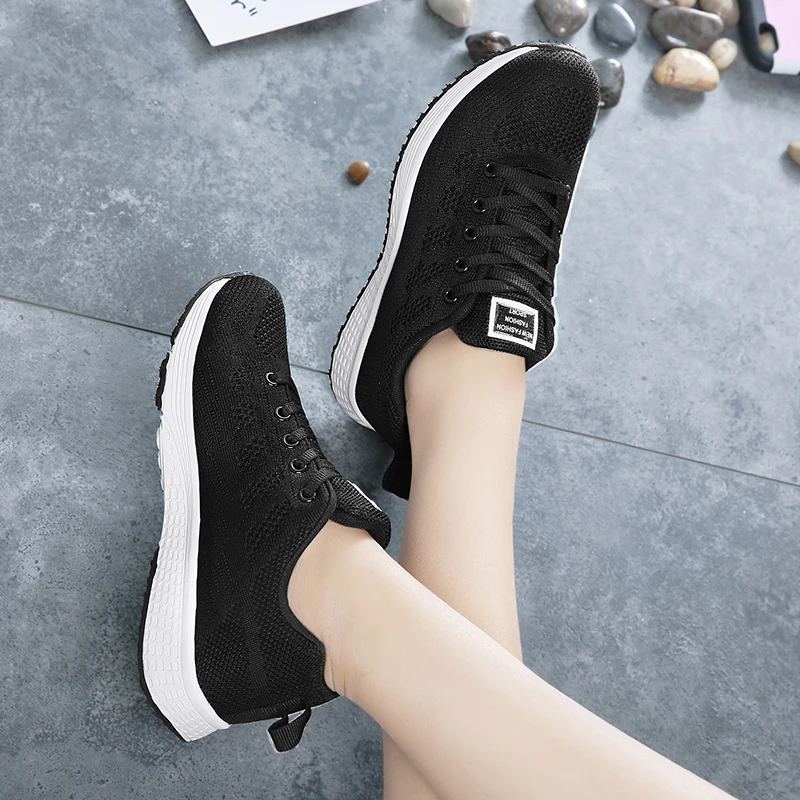Light Female Sneakers Women Running Shoes Lace-Up Breathable Mesh Casual Sport Walking Shoe Black Ladies Summer Zapatillas Mujer