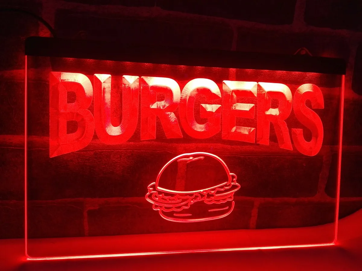 M082 гамбургеры кафе светодиодная неоновая световая вывеска | Дом и сад