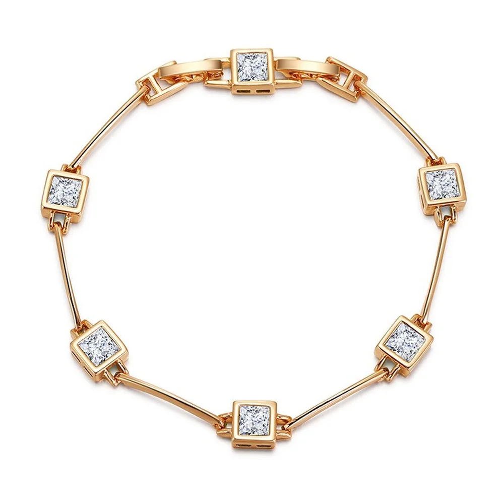

ANEK STORE Womens Bracelet New Fashion Jewelry Luxury Simple Classic Square Color Rhinestone Gold Thin Bracelet for Women Gifts