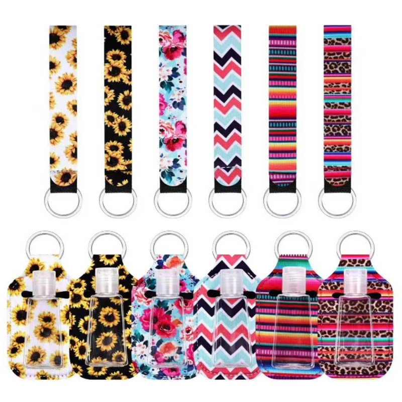 

H7JC 5 Sets/6 Sets Empty Refillable Flip Bottle and Holder Keychain Wristlet Lanyard Kits Hand Sanitizer Liquid Dispenser