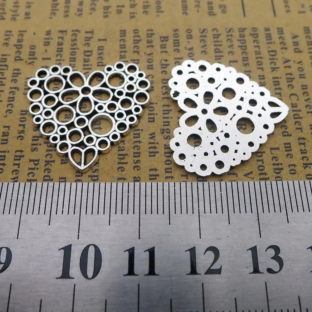 

100pcs Heart Charms 23mm x 25mm DIY Jewelry Making Pendant Antique Silver Color
