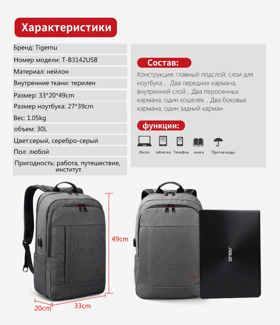 Tigernu рюкзак для ноутбука сумка с usb зарядкой сумка мессенджер мужская сумка брызгозащищенные сумки на плечо 15,6 Mochila мужские дорожные сумки