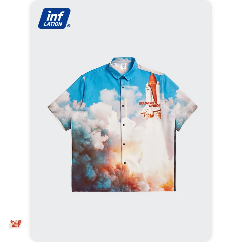 

INFLATION Funny Printed Shirt Men Oversized Hip Hop Shirt Streetwear Summer Hawaiian Shirt Men Graphic Buttons Up Shirt 5800S21