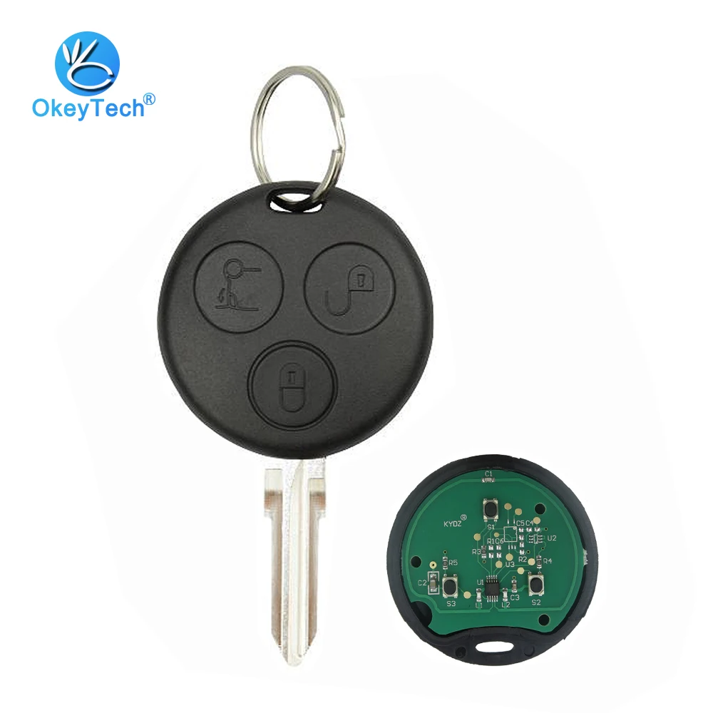 

OkeyTech для Benz MB Mercedes Smart Fortwo 450 Forfour Roadster City Coupe 3 кнопки 433 МГц необработанное пустое лезвие с кольцом для ключей