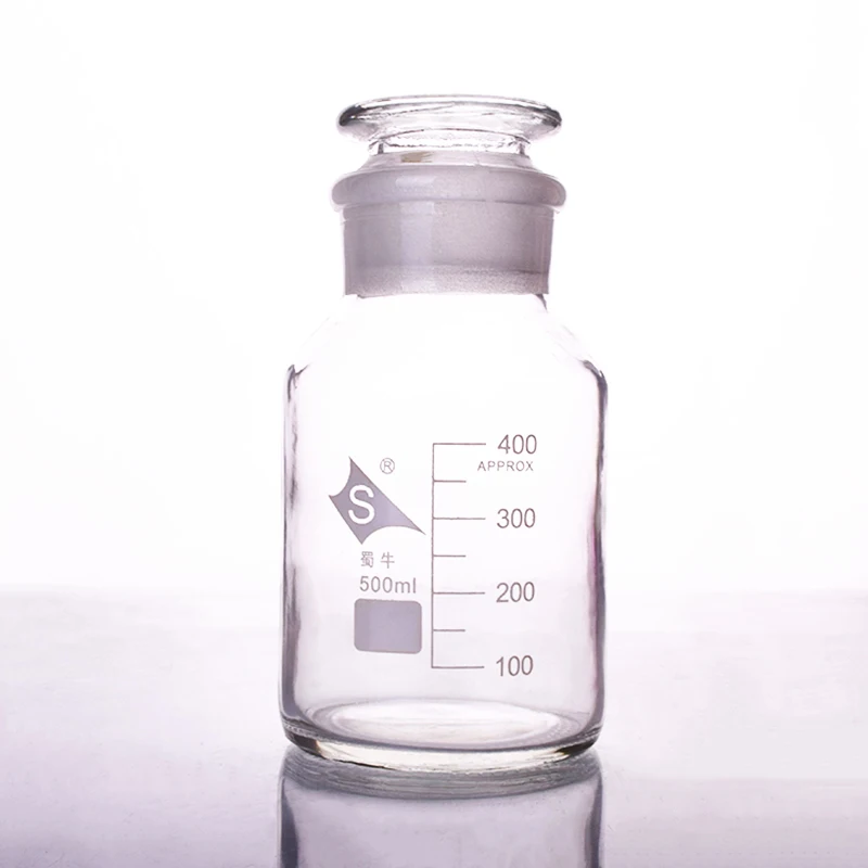 Reagent bottle,wide mouth,clear,Ordinary glass,Normal glass,Capacity 500ml,Graduation Sample Vials