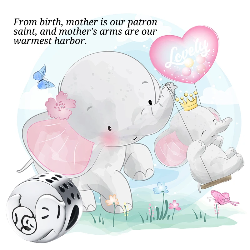 

Xiaojing 925 Sterling Silver Fashion Elephant Baby and Mom Beads Charms Fit Original Pandora Bracelets Jewelry for Mother Gift