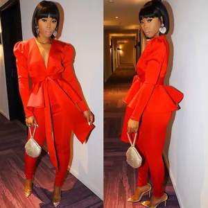 Женский осенне-зимний костюм-двойка с галстуком-бабочкой и брюками-карандаш