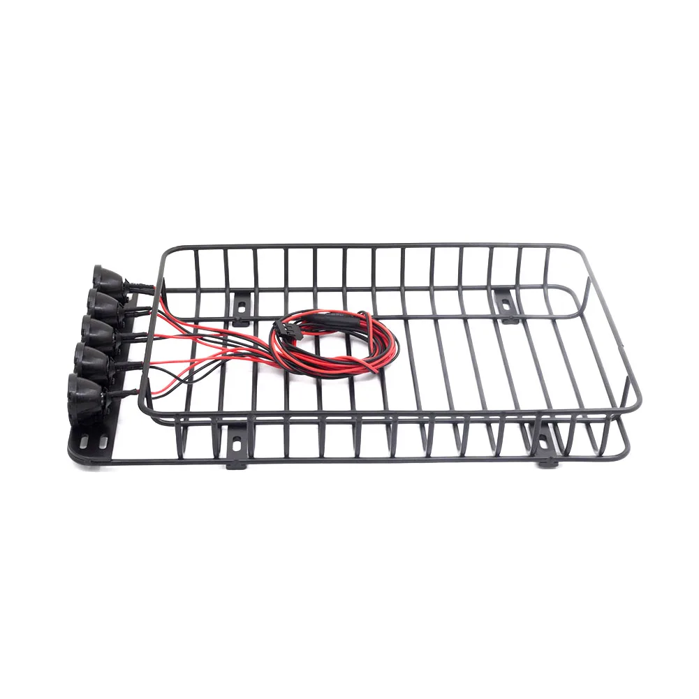 

Fashion Metal Roof Rack Easy Install Truck Carrier DIY Black Portable With LED Light Simulation For 1:10 RC Rock Crawler