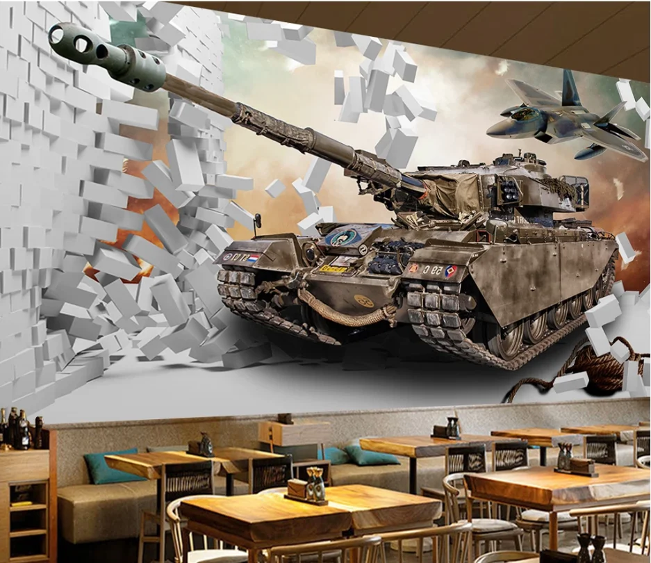 Пользовательские 3D сломанные стены военная тема Танк стены фон обои росписи