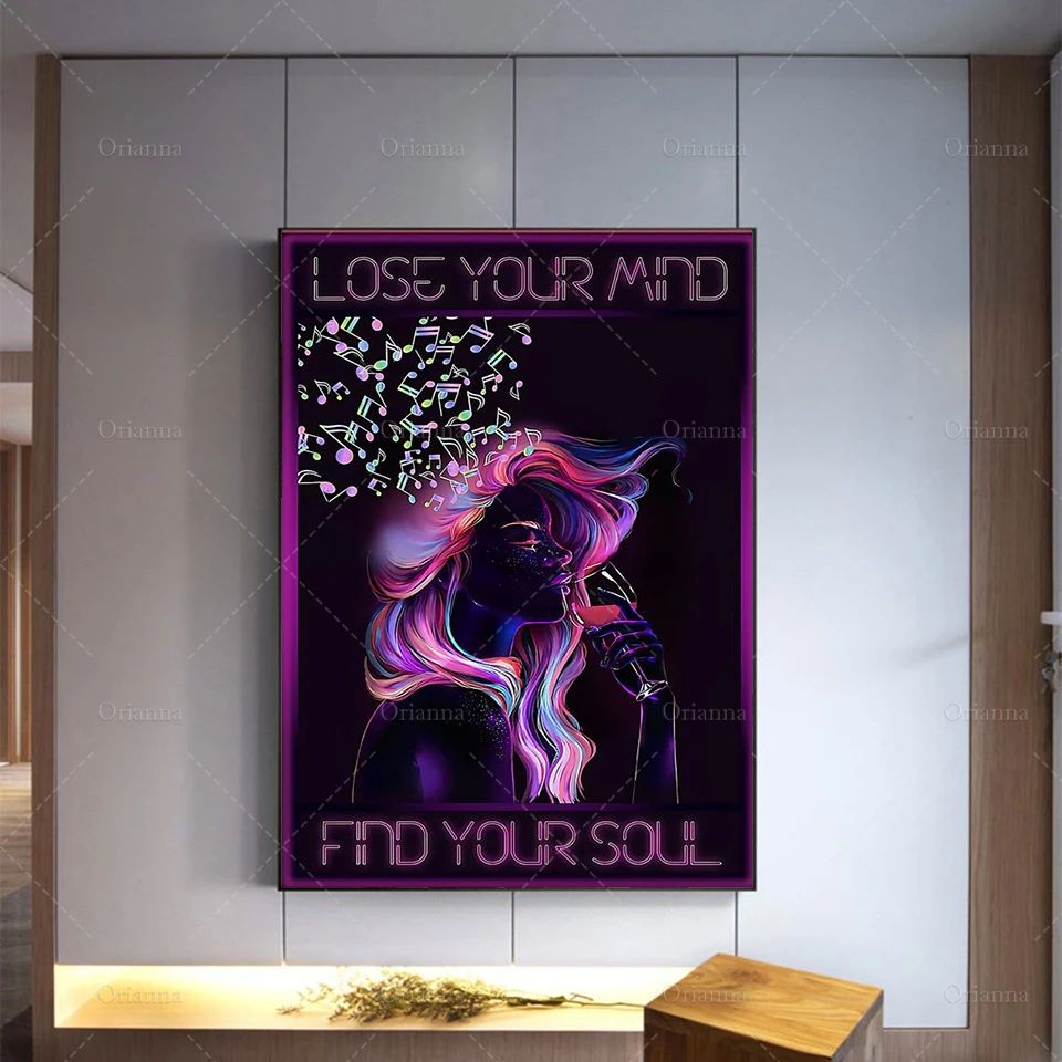 

Lose Your Mind Find Your Soul Poster, Girl Drink Wine Art Print, Music Notes Canvas, Sexy Girl Print, Modern Home Decor Prints