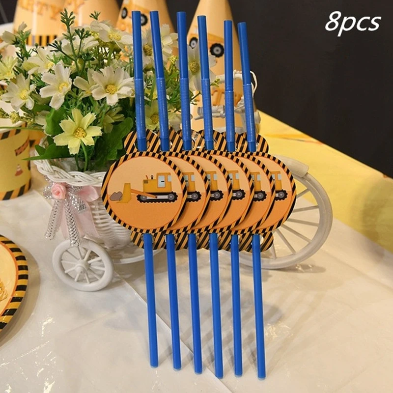 Строительные грузовики соломы 8 шт. Бумага соломки для дней рождения вечерние