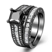2 pcsset luxury black cubic zircon wedding ring set micro paved shiny aaa cz rhinestone crystal for women party jewelry