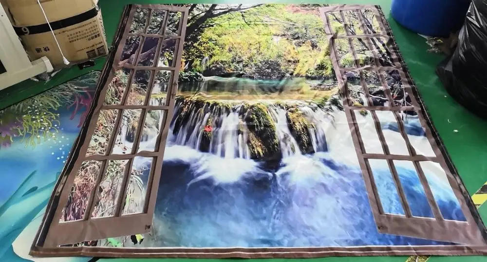 Wide Waterfall Deep Down in The Forest Seen from A City Window Epic Surreal Decorative Shower Curtain Landscape Bathroom | Дом и сад