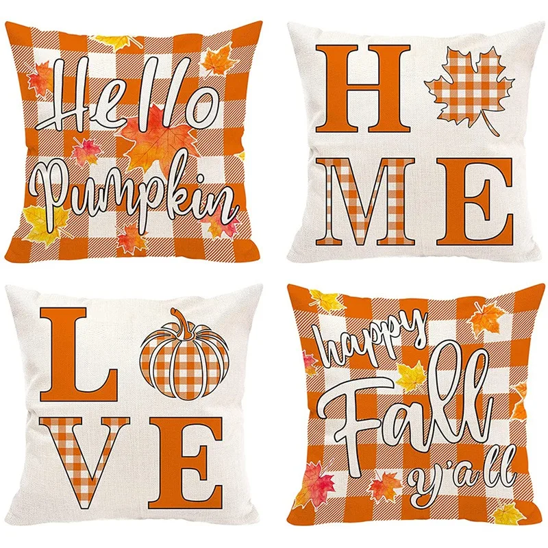 

Fall Pillow Cover 18X18 Set Of 4, Decorative Throw Pillow Covers, Autumn Farmhouse Decor Cushion Case For Sofa