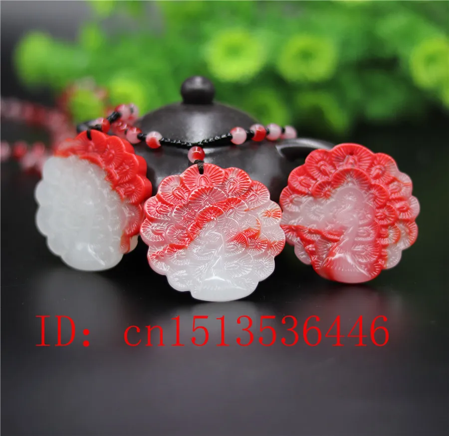 Китайский белый красный нефрит подвеска на ожерелье Павлин Шарм ювелирные