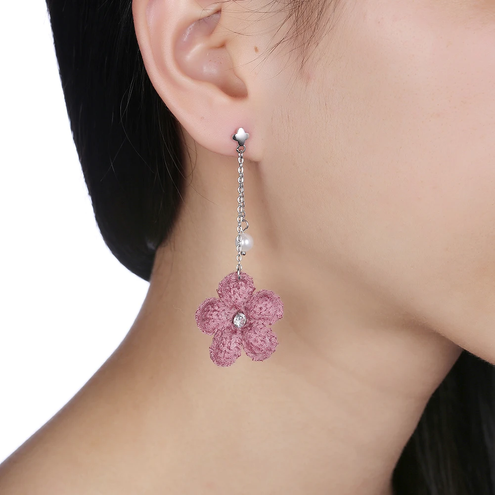 

ZEMIOR Hanging Red Flower 925 Sterling Silver Drop Earrings For Women Imitation Pearl Earring Wedding Fine Jewelry New Arrival