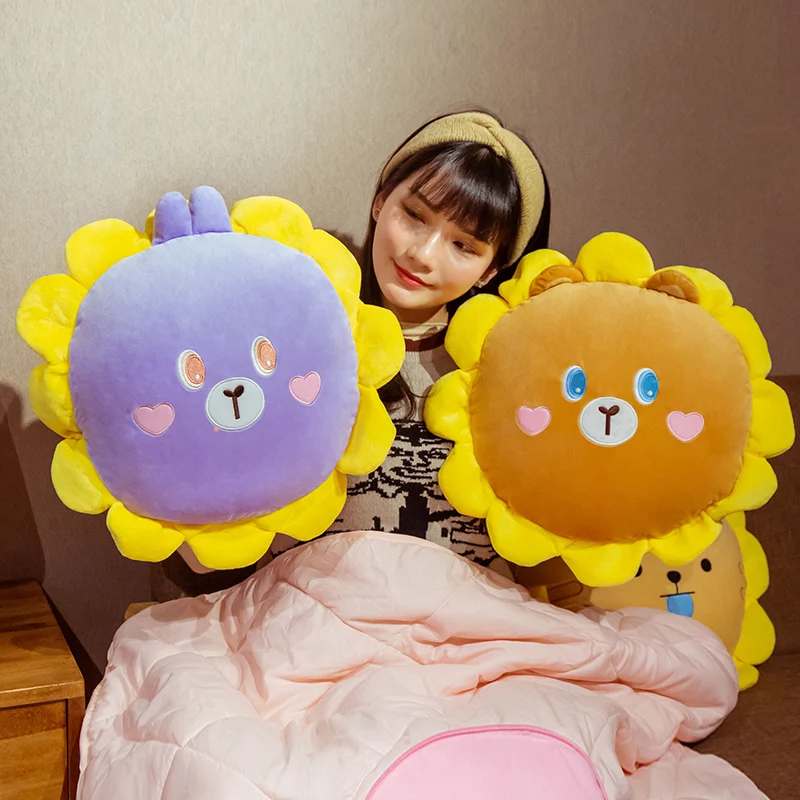 Comprar Nuevo Caliente Super Suave Adorable Animal Relleno Perro Oso Cerdo Gato Cojín Con Forma De Girasol Con Manta Dentro Felpa Juguete Encantador Chico Regalo