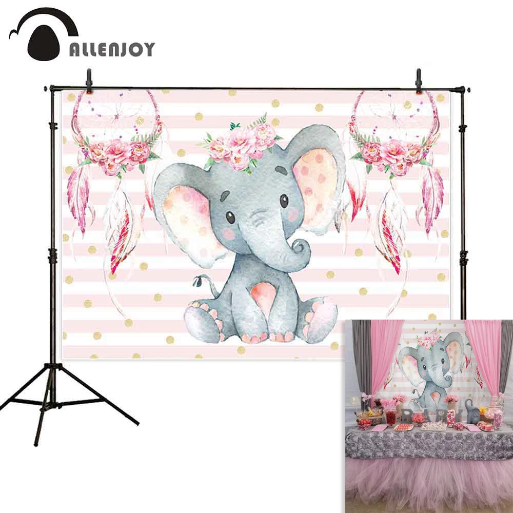 

Фон для фотографирования принцессы Allenjoy, розовый слон, полоса, цветы, перья, день рождения