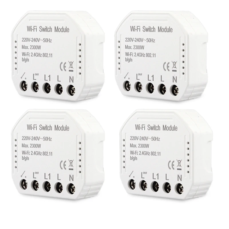4 Pieces Умный Wifi настенный выключатель модуль DIY 1 банда 1/2 способ дистанционного управления умный переключатель Tuya Smart Works Alexa Echo Google Home - Цвет: 4 Pieces