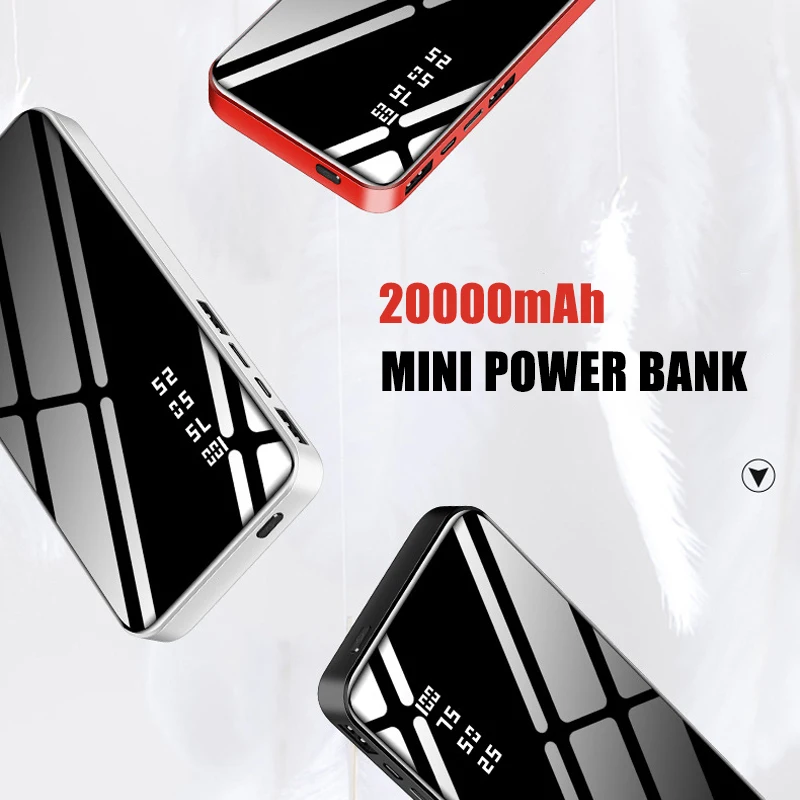 20000 мА/ч мини внешний аккумулятор с зеркальным дисплеем 2.1A Быстрая зарядка для
