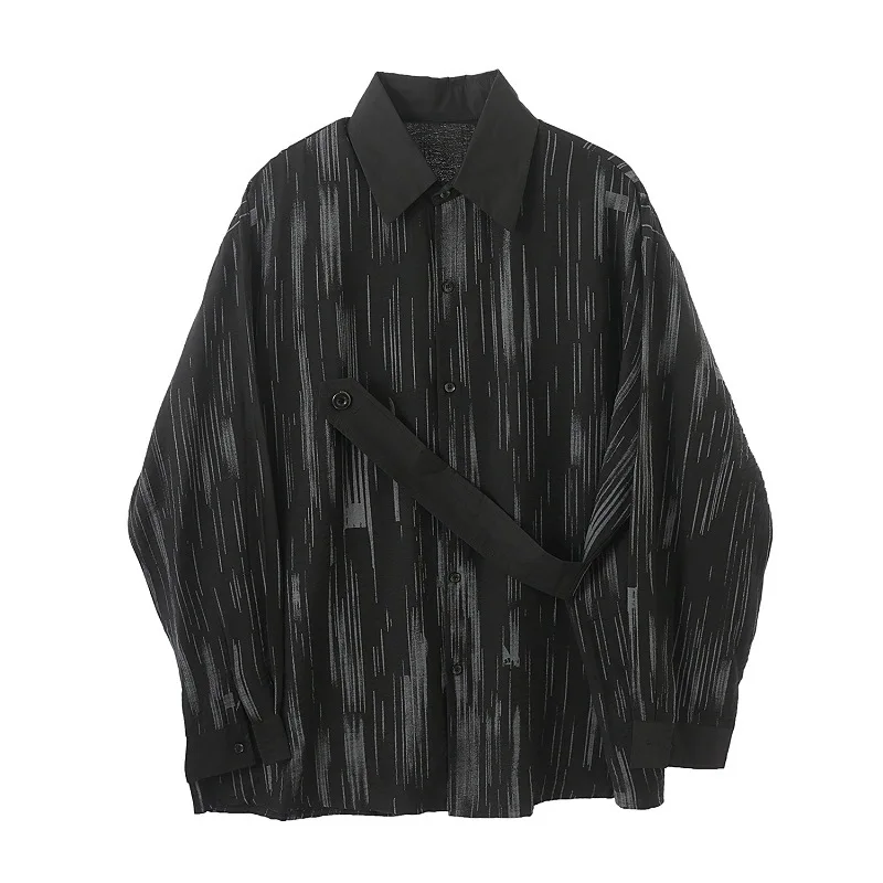 

Men Clothing 2021 Tie Decoration Autumn Flower Shirt Korean Loose Long-sleeved Shirt Trendy Fashion Camisas Para Hombre