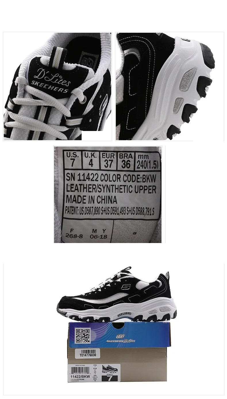 Skechers Shoes Woman D'lites Casual Shoes Woman Platform Comfortable Breathable Shoes Sneakers Basket Femme Krasovki 11422-BKW