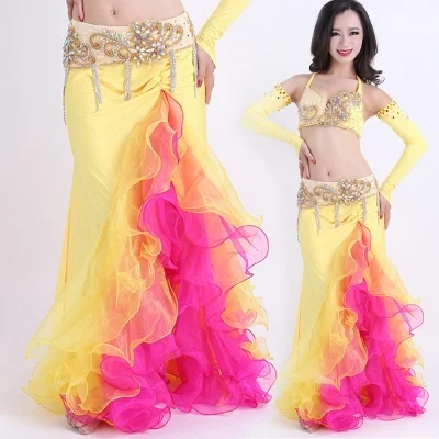 Женская цветная Яркая юбка с Боковым Разрезом платье для танца живота костюм на