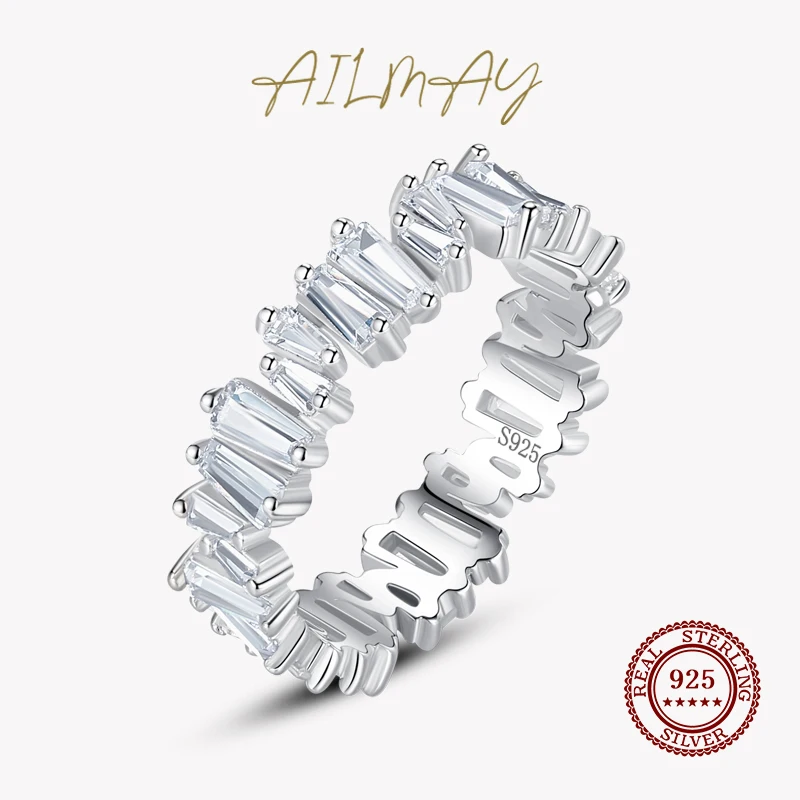 Ailmay Classic Luxury Full Cubic Zirconia Ring 925 Sterling Silver CZ Finger Rings For Women Girls Party Accessories Jewelry