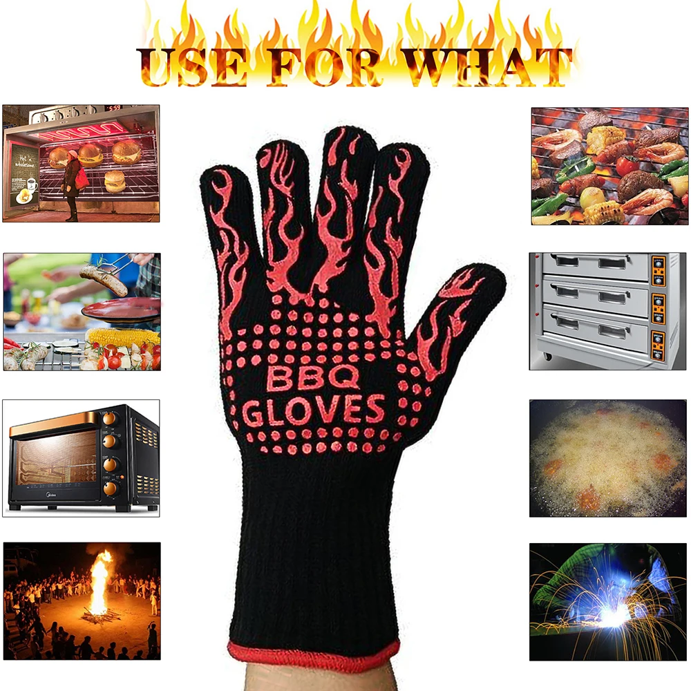 

Hot High temperature Resistant 800 BBQ Fire Gloves Flame Retardant Non-slip Fireproof Grill Insulation Microwave Oven Gloves