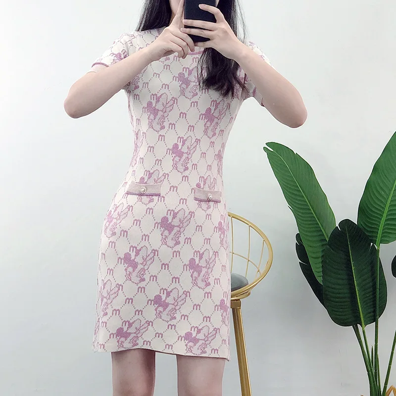 

2021 летние платья для отдыха женский свежий сладкий EA Темперамент богиня вязаная кофта с коротким рукавом класса люкс, высокое качество, ...