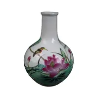 Jingdezhen Ceramic Vase hand painted pink flower and bird pattern sky Ball Vase ornament flower arrangement tea art