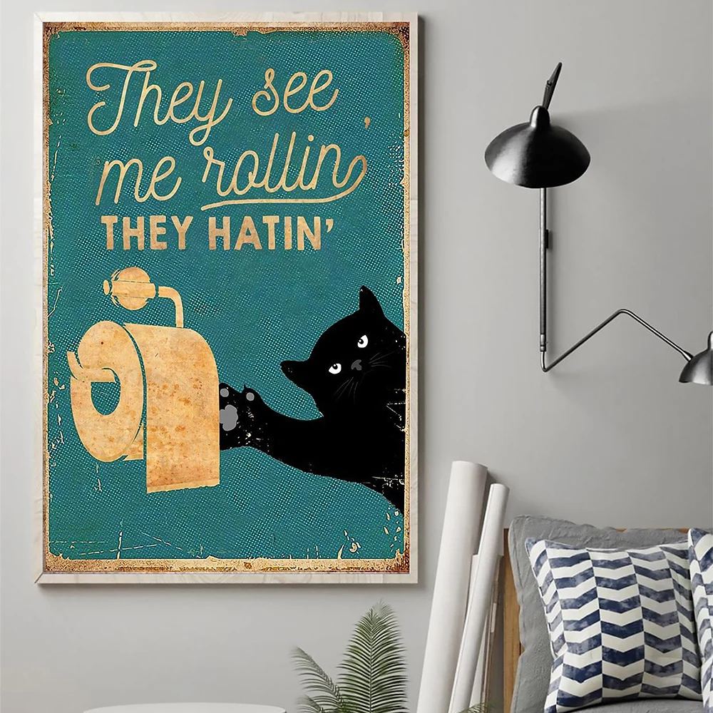 Mental Black Cat Poster Your Butt Napkins My Lord Art Print Vintage Hello Sweet Cheeks Funny Bathroom Canvas Painting Home Decor 2
