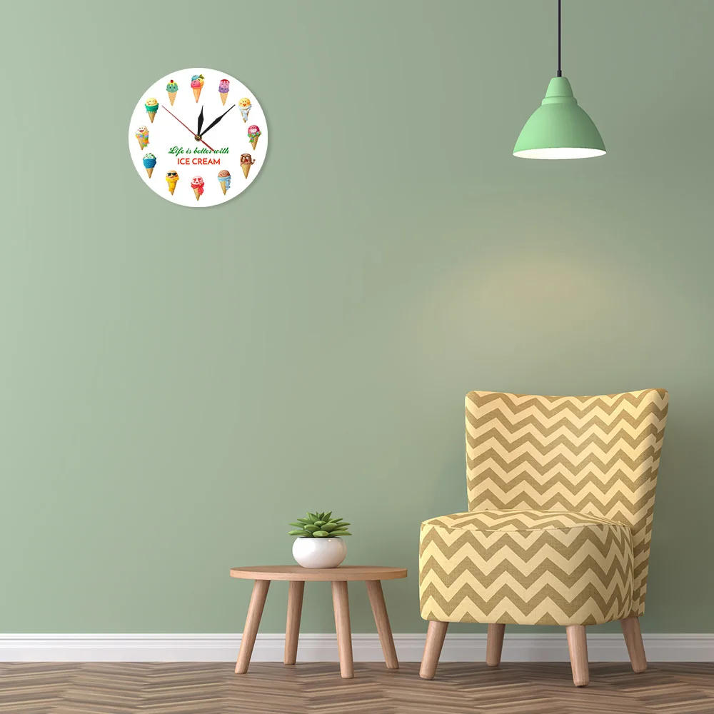 Life is better with ICE Cream Time Clock прекрасный мультяшный дизайн мороженого пудинг магазин