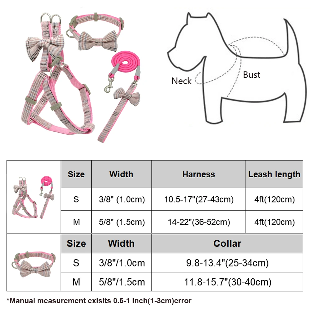 

Soft Pet Harness and Leash Collar Set Adjustable Lovely Bow Nylon for Small Medium Dog Leashes Outdoor Walking Pet Supplies