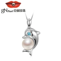 silver 925 jewelry dolphin pendants necklaces genuine freshwater pearl for women elegant 7 8mm pearl chain necklace fine jewelry