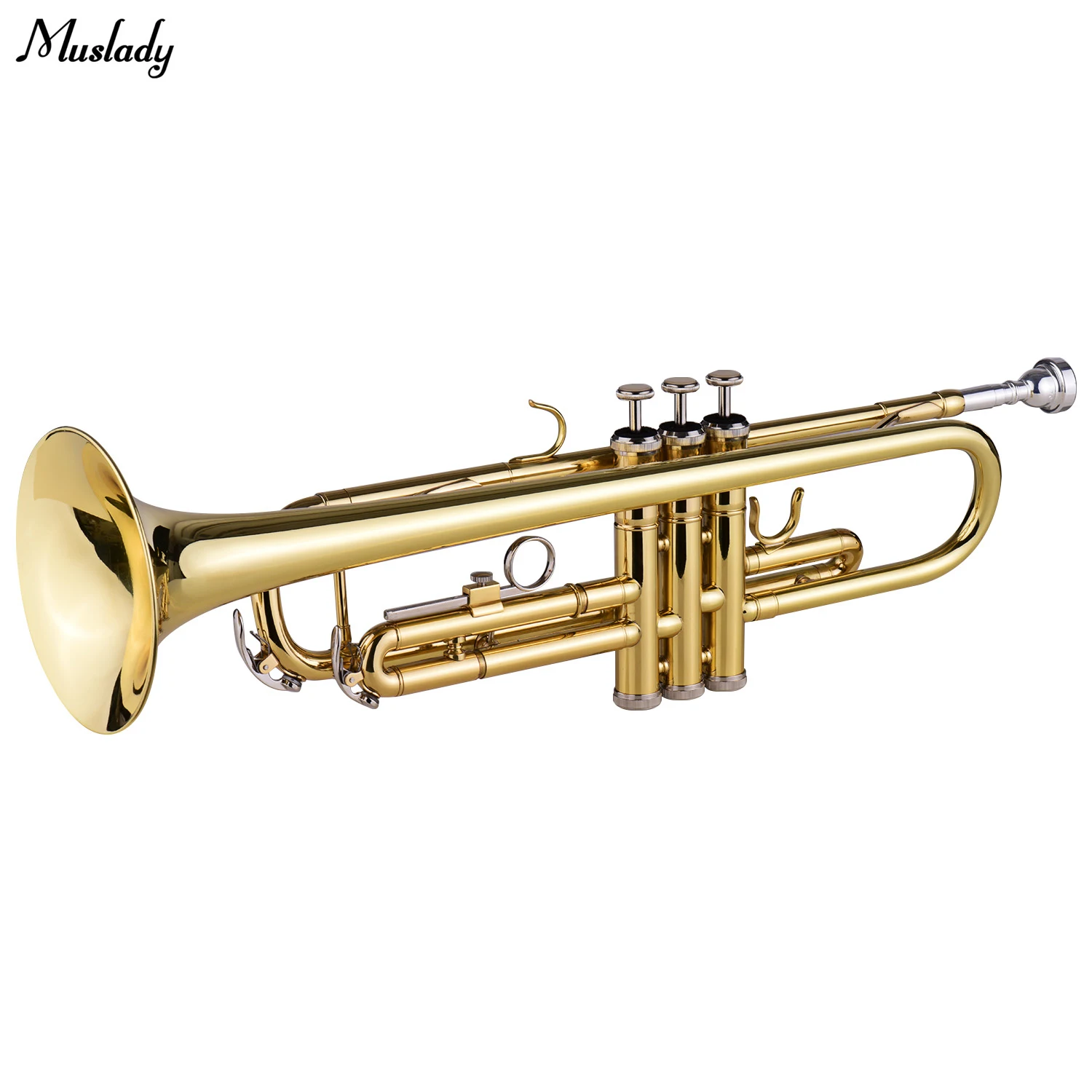 

Muslady B flat Standard Trumpet Bb Key Brass Trumpet with Hard Case Straps 7C Mouthpiece Gloves Cleaning Cloth for Beginners