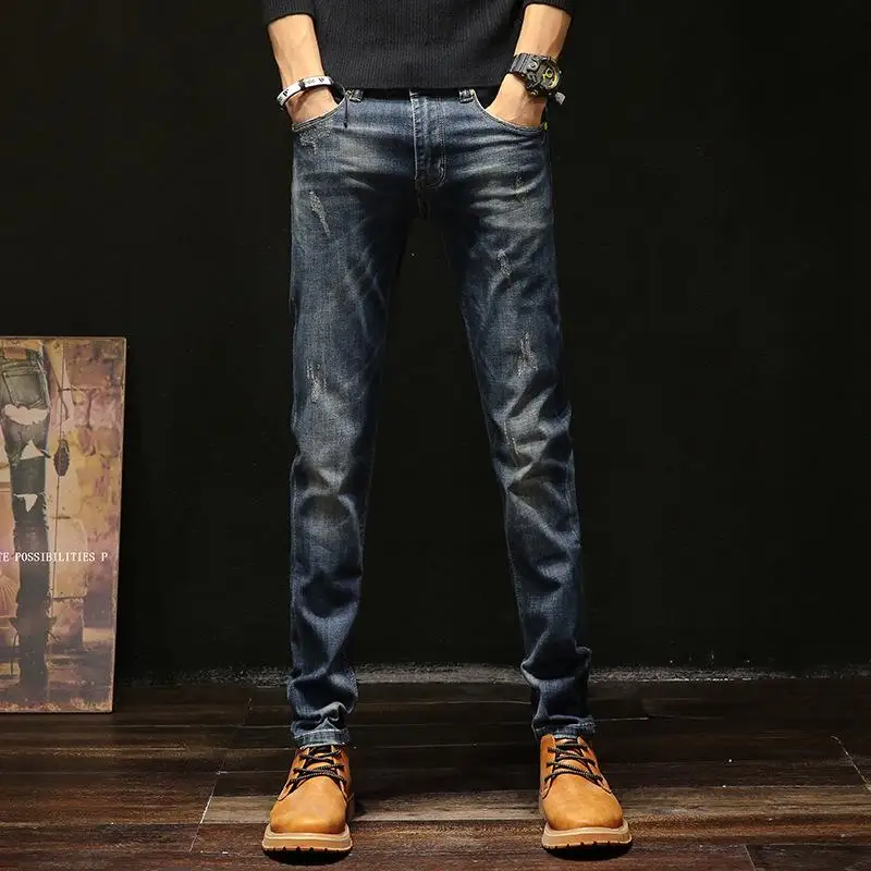 

New Arrivals Men's Casual Jeans Retro Long Denim Pants Jogger Straight Trousers