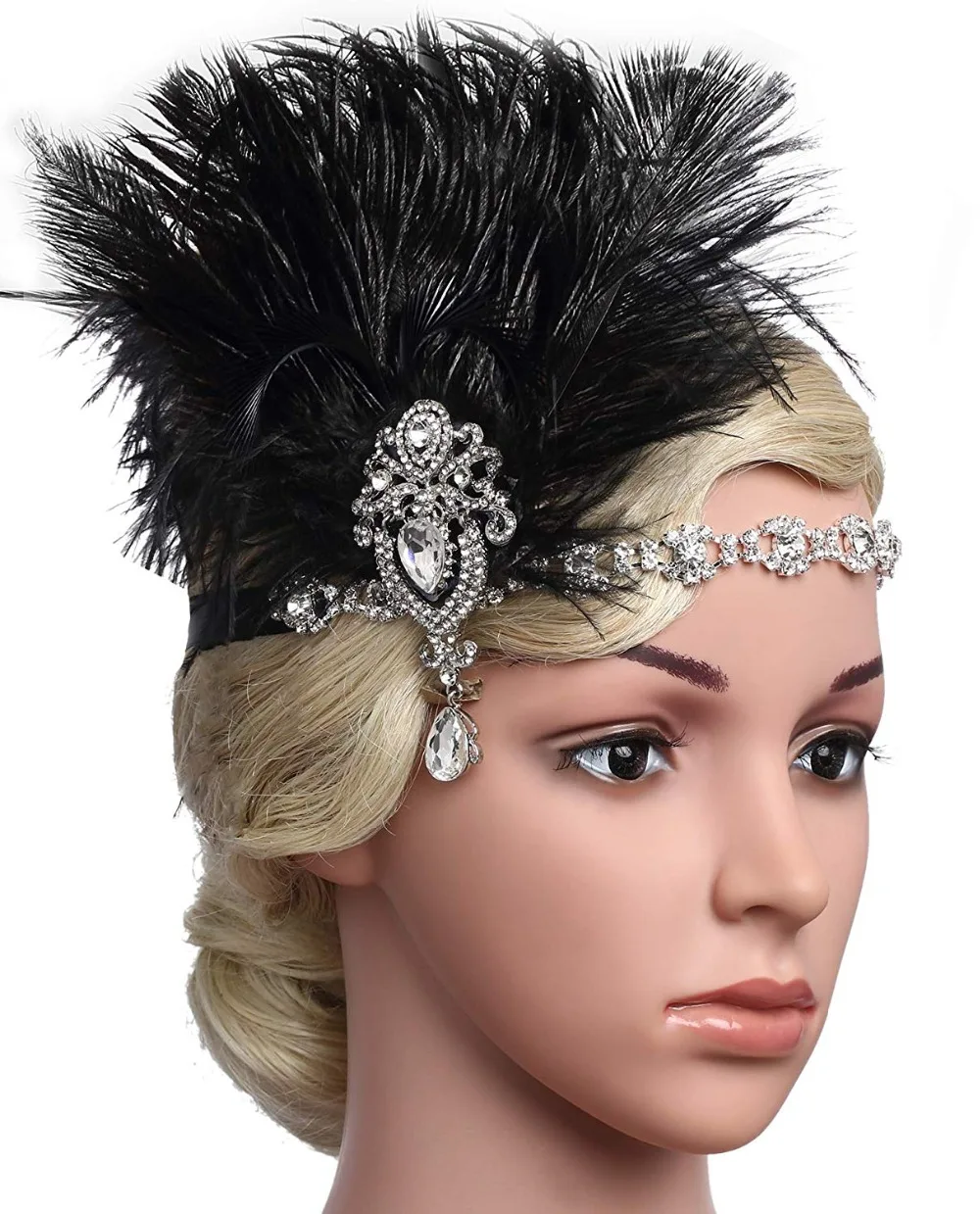 Золото 1920s Хлопушка головной убор с eacock Перо Great Gatsby винтажные аксессуары