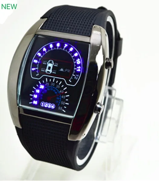 

speedometer Men's fashion wrist watches LED light car sports watch Digital Watch Instrument Panel Design for Male Boys Men Gift