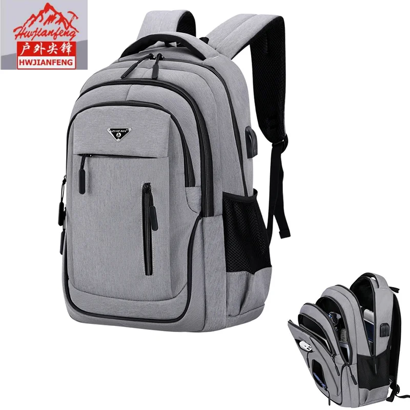 

Big Capacity Men Backpack Laptop 15.6 Oxford Gray Solid High School Bags Teen College Student Back Packs Multifunctional Bagpack