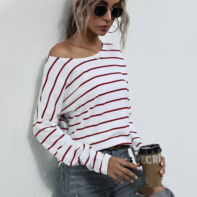 

Футболка с длинным рукавом для женщин осенние повседневные топы базовые полосатые футболки; Сезон весна; Женская простая топы футболки жен...
