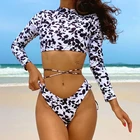 Mossha цветочный принт бикини 2021 mujer купальник с высоким вырезом женский купальный костюм с длинным рукавом купальник сексуальный бандажный купальный костюм