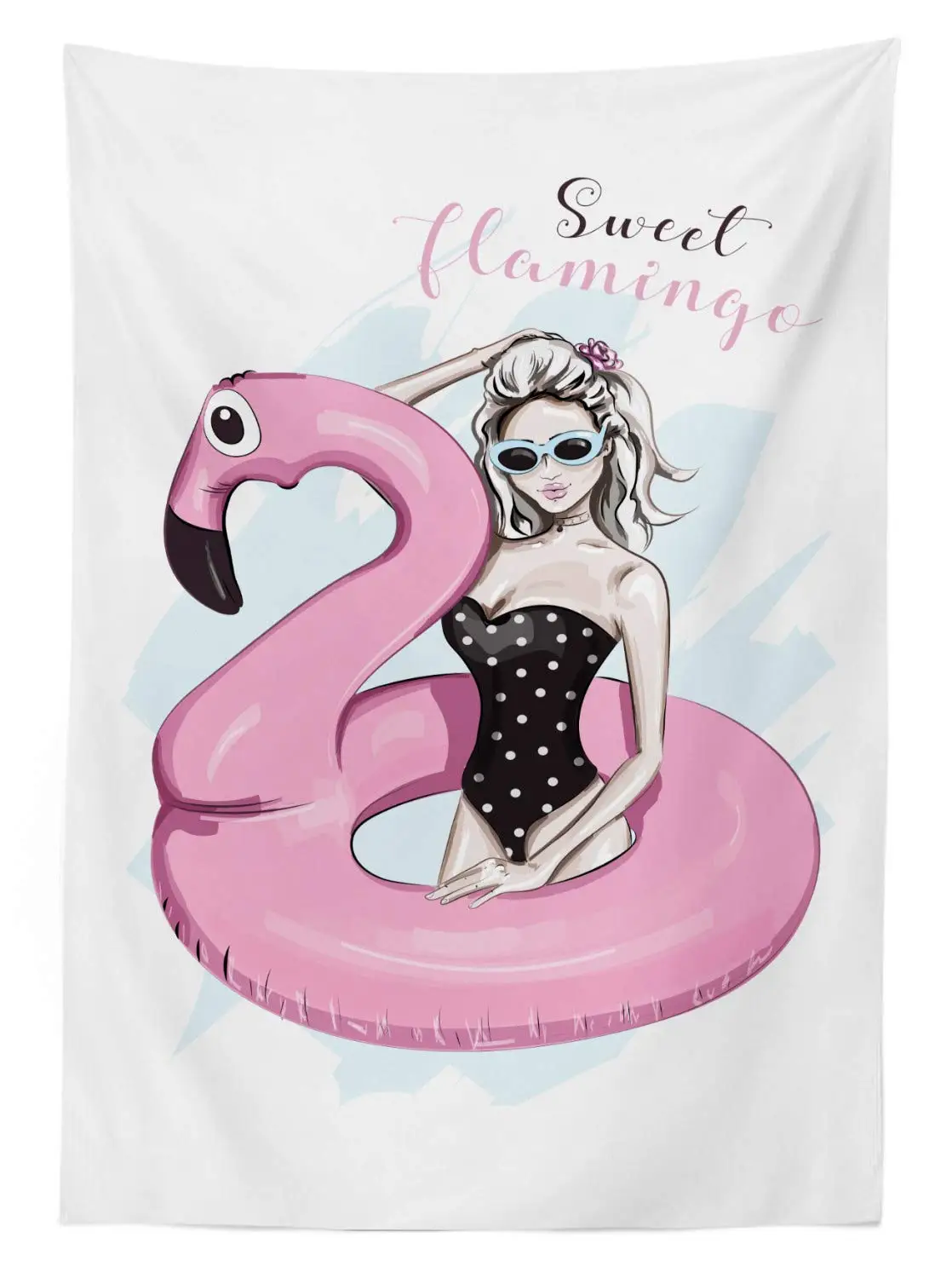 Фламинго уличная скатерть летний тематический детальный эскиз молодой девушки в